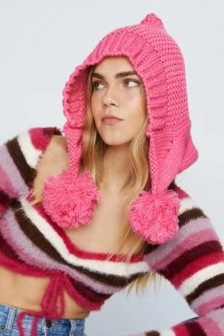 Slouch Knitted Oversized Pom Beanie