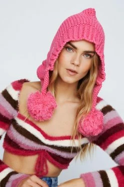 Slouch Knitted Oversized Pom Beanie -Nasty Gal Sales Store Sales womens pink slouch knitted oversized pom beanie 1 3