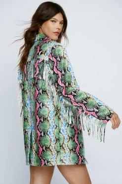 Snake Faux Leather Long Blazer Coat -Nasty Gal Sales Store Sales womens pink snake faux leather long blazer coat 2