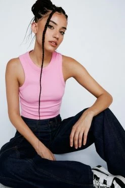 Textured Rib Racer Neck Tank Top 13 Textured Rib Racer Neck Tank Top -Nasty Gal Sales Store Sales womens pink textured rib racer neck tank top 6