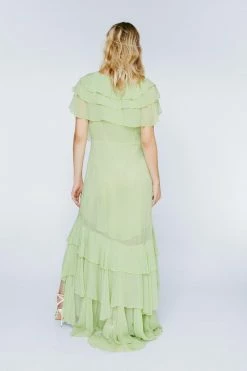 Ruffle Layer Plunge Maxi Dress -Nasty Gal Sales Store Sales womens pistachio ruffle layer plunge maxi dress 2