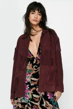 Real Suede Fringed Jacket -Nasty Gal Sales Store Sales womens plum real suede fringed jacket 3