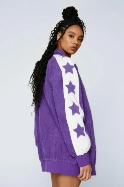 Cord Star Detail Oversized Bomber Jacket -Nasty Gal Sales Store Sales womens purple cord star detail oversized bomber jacket 2