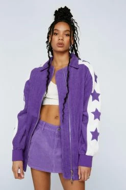 Cord Star Detail Oversized Bomber Jacket -Nasty Gal Sales Store Sales womens purple cord star detail oversized bomber jacket 3
