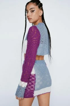 Gauzy Colorblock Knitted Cardigan -Nasty Gal Sales Store Sales womens purple gauzy colorblock knitted cardigan 2