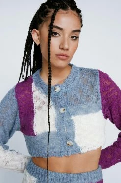 Gauzy Colorblock Knitted Cardigan -Nasty Gal Sales Store Sales womens purple gauzy colorblock knitted cardigan 3