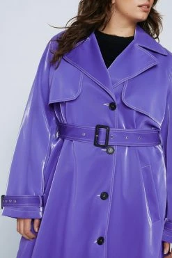 Plus Size High Shine Premium Belted Trench Coat