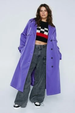 Plus Size High Shine Premium Belted Trench Coat -Nasty Gal Sales Store Sales womens purple plus size high shine premium belted trench coat 6