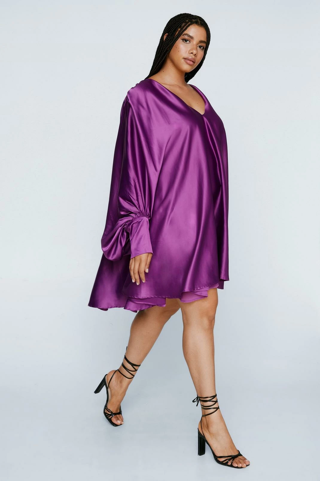 Plus Size Satin Batwing Swing Mini Dress 2 Plus Size Satin Batwing Swing Mini Dress - Image 2