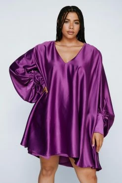 Plus Size Satin Batwing Swing Mini Dress