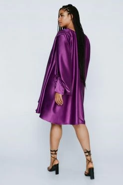 Plus Size Satin Batwing Swing Mini Dress -Nasty Gal Sales Store Sales womens purple plus size satin batwing swing mini dress 5