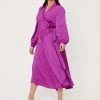 Plus Size Satin Wrap Midi Dress