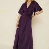Satin Angel Sleeve Tie Side Maxi Dress