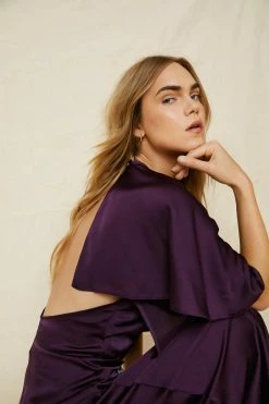 Satin Angel Sleeve Tie Side Maxi Dress 7 Satin Angel Sleeve Tie Side Maxi Dress -Nasty Gal Sales Store Sales womens purple satin angel sleeve tie side maxi dress 3