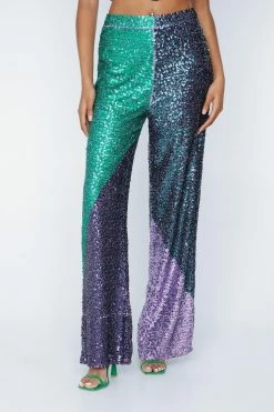 Sequin Color Block Wide Leg Pants