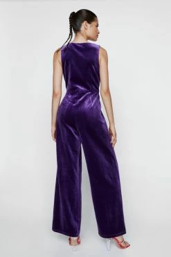 Velvet Tailored V-Neck Jumpsuit -Nasty Gal Sales Store Sales womens purple velvet tailored v neck jumpsuit 2