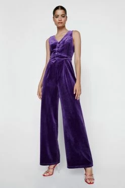 Velvet Tailored V-Neck Jumpsuit -Nasty Gal Sales Store Sales womens purple velvet tailored v neck jumpsuit 3