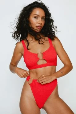 Crinkle Ring Crop Cut Out Bikini Set