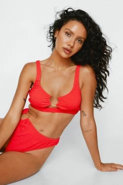Crinkle Ring Crop Cut Out Bikini Set -Nasty Gal Sales Store Sales womens red crinkle ring crop cut out bikini set 3