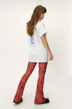 High Waisted Tie Dye Mesh Flared Pants -Nasty Gal Sales Store Sales womens red high waisted tie dye mesh flared pants 2