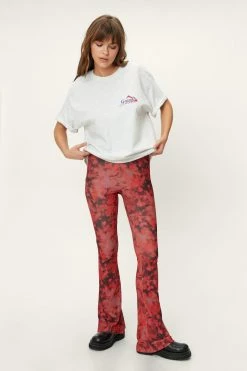 High Waisted Tie Dye Mesh Flared Pants