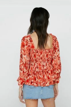 Paisley Print Shirred Smock Top -Nasty Gal Sales Store Sales womens red paisley print shirred smock top 2