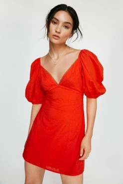 Petite Tie Back Puff Sleeve Mini Dress