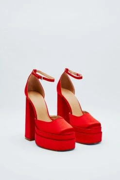 Satin Closed Toe Double Platform 2 Part Heels -Nasty Gal Sales Store Sales womens red satin closed toe double platform 2 part heels 2