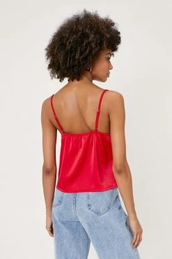 Satin Cowl Neck Cami -Nasty Gal Sales Store Sales womens red satin cowl neck cami 2