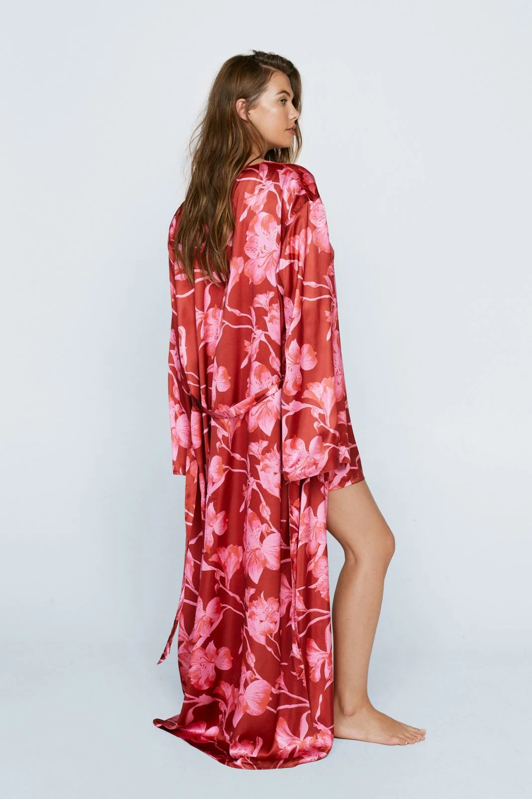Satin Floral Print Reversible Robe 2 Satin Floral Print Reversible Robe - Image 2