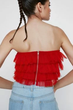 Tulle Layered Bandeau Top -Nasty Gal Sales Store Sales womens red tulle layered bandeau top 2