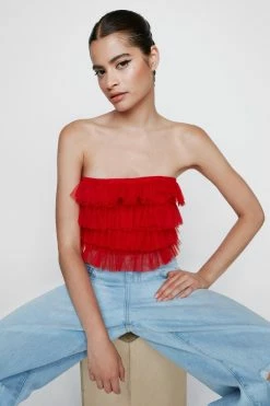 Tulle Layered Bandeau Top -Nasty Gal Sales Store Sales womens red tulle layered bandeau top 6
