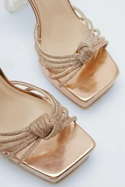 Faux Leather Metallic Knot Platform Heels -Nasty Gal Sales Store Sales womens rose20gold faux leather metallic knot platform heels 1 2
