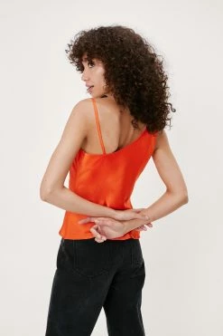 Satin Asymmetric Cowl Neck Cami Top -Nasty Gal Sales Store Sales womens rust asymmetric satin cowl neck cami top 2