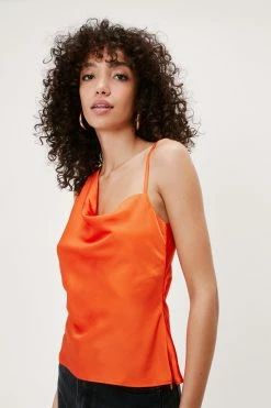 Satin Asymmetric Cowl Neck Cami Top -Nasty Gal Sales Store Sales womens rust asymmetric satin cowl neck cami top