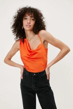 Satin Asymmetric Cowl Neck Cami Top -Nasty Gal Sales Store Sales womens rust asymmetric satin cowl neck cami top 3