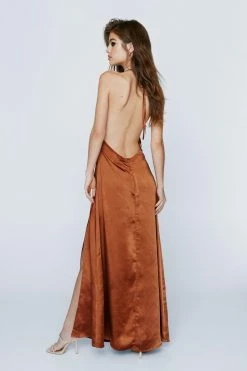 Hammered Satin Cowl Neck Maxi Dress -Nasty Gal Sales Store Sales womens rust hammered satin cowl neck maxi dress 8