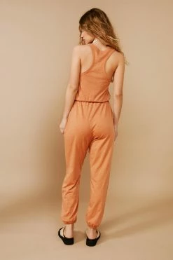 Jersey Slub Tie Waist Detail Jumpsuit -Nasty Gal Sales Store Sales womens rust jersey slub tie waist detail jumpsuit 2