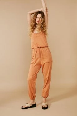 Jersey Slub Tie Waist Detail Jumpsuit -Nasty Gal Sales Store Sales womens rust jersey slub tie waist detail jumpsuit 3