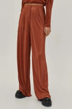 Plisse High Waisted Wide Leg Pants