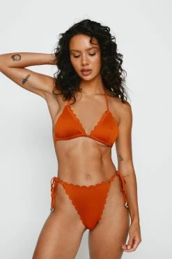 Recycled Rib Scallop Triangle Bikini Top 12 Recycled Rib Scallop Triangle Bikini Top -Nasty Gal Sales Store Sales womens rust recycled rib scallop triangle bikini top 2