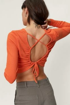 Ruched Crossover Back Cropped Top -Nasty Gal Sales Store Sales womens rust ruched crossover back cropped top 2