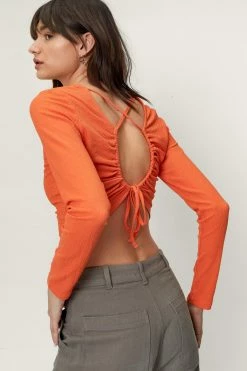 Ruched Crossover Back Cropped Top -Nasty Gal Sales Store Sales womens rust ruched crossover back cropped top 3