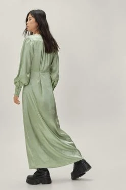 Jacquard Long Sleeve Maxi Dress -Nasty Gal Sales Store Sales womens sage jacquard long sleeve maxi dress 1