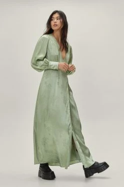 Jacquard Long Sleeve Maxi Dress -Nasty Gal Sales Store Sales womens sage jacquard long sleeve maxi dress 2