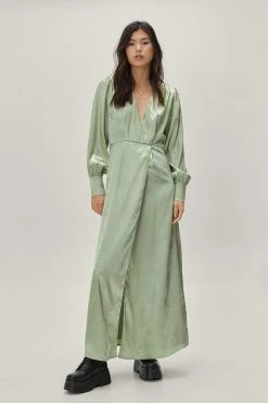 Jacquard Long Sleeve Maxi Dress -Nasty Gal Sales Store Sales womens sage jacquard long sleeve maxi dress 3