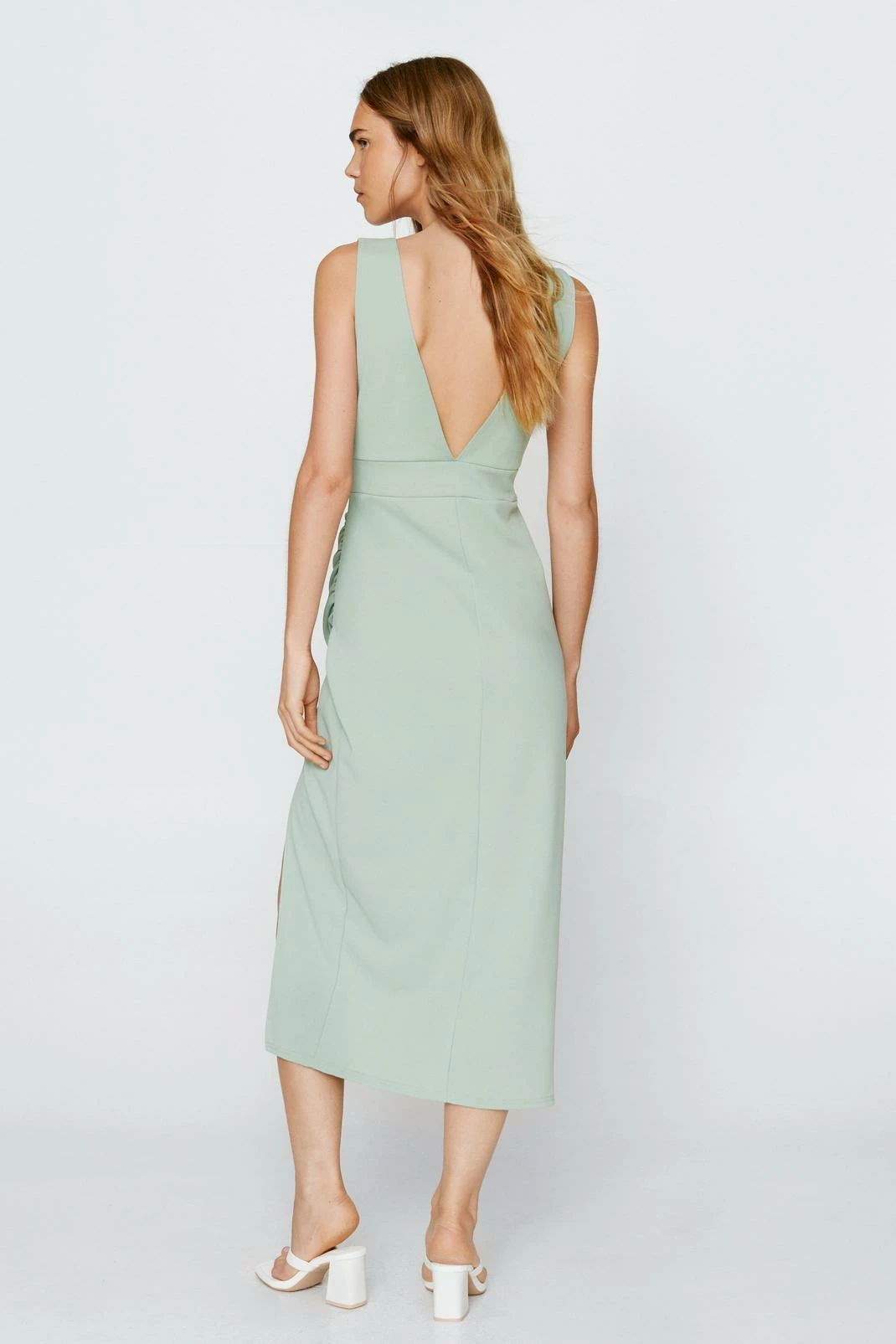 Ruched V Neck Midi Dress 6 Ruched V Neck Midi Dress - Image 6