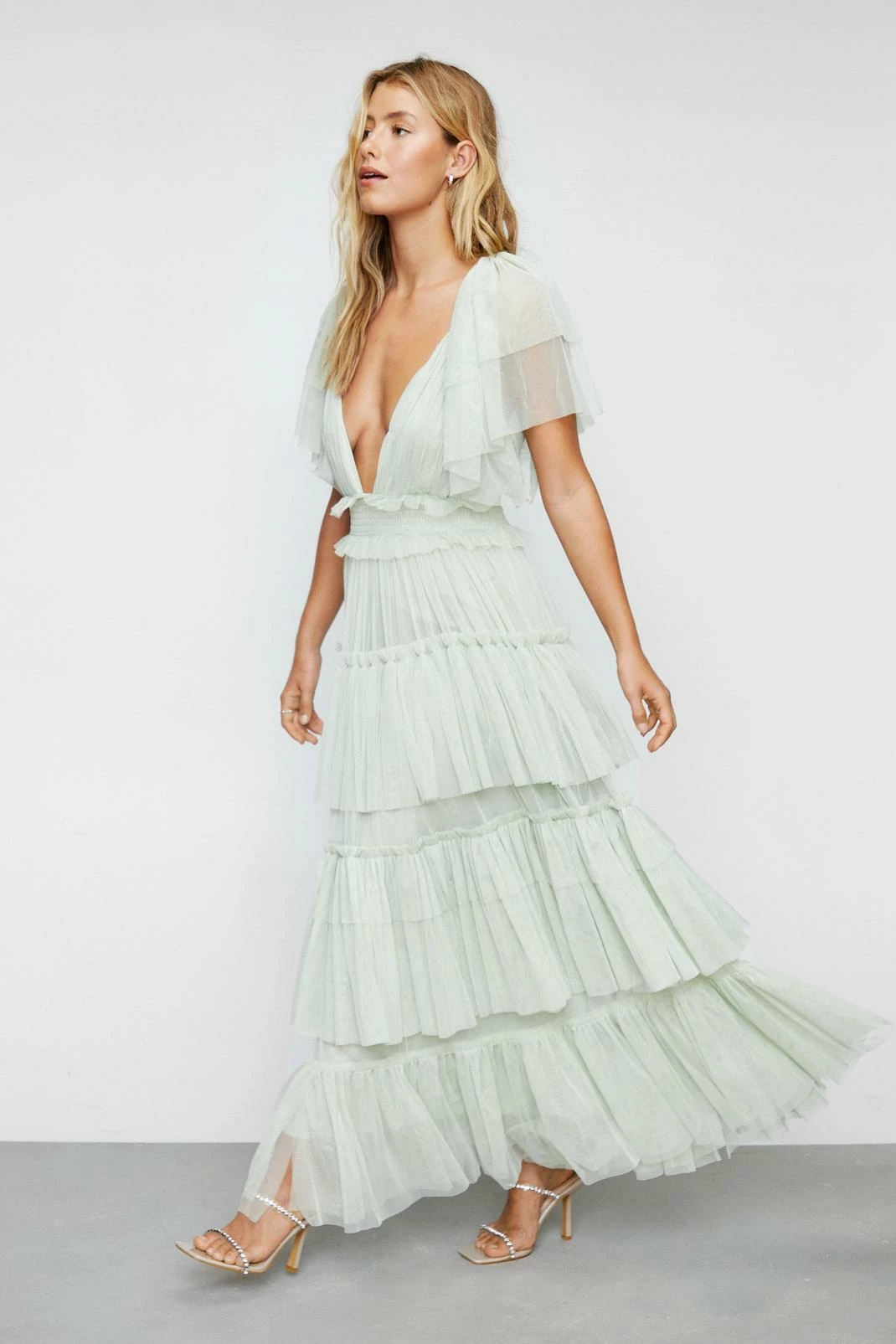 Tulle Tiered Plunge Maxi Dress 7 Tulle Tiered Plunge Maxi Dress - Image 7
