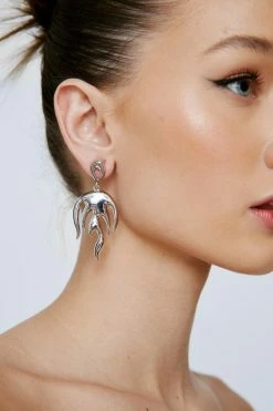 Abstract Flame Drop Earrings -Nasty Gal Sales Store Sales womens silver abstract flame drop earrings 3