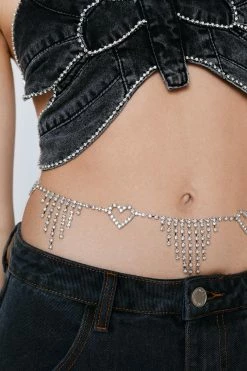Diamante Heart Belly Chain Belt -Nasty Gal Sales Store Sales womens silver diamante heart belly chain belt 1 3